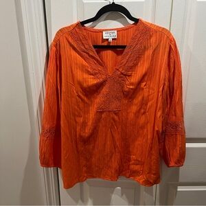 🩷 Hester & Orchard Orange 3/4 Sleeve Lace V-Neck Blouse